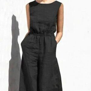 Loose Fitting Wide Leg Smoke & Ashes Jumpsuit Black